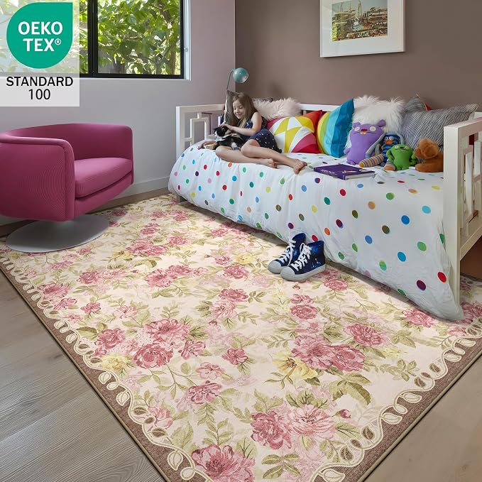 5x8 Machine Washable Area Rug for Living Room, Kids and Pets Friendly for - Image 3