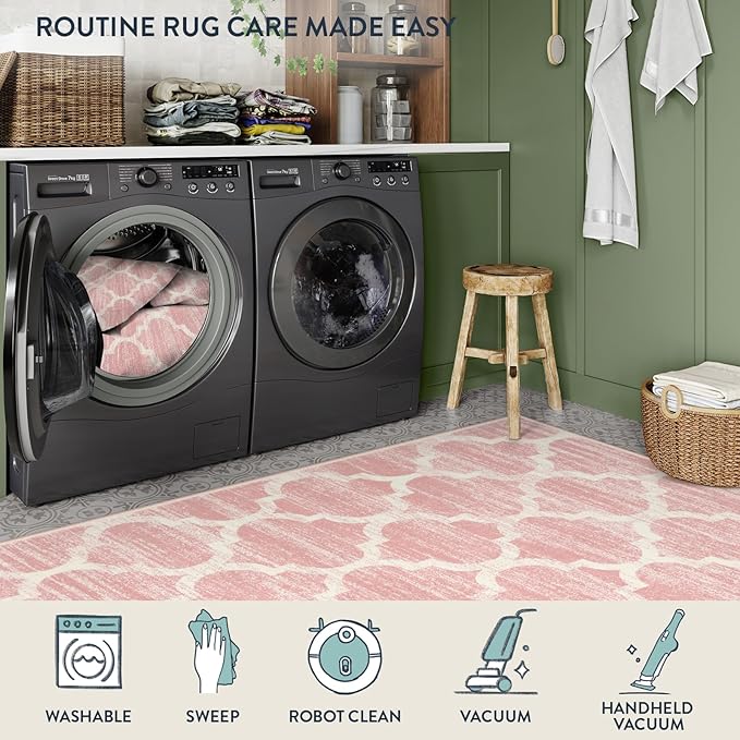 Lahome Moroccan Washable 2x3 Rugs Pink Bathroom Rugs Non-Slip Bathroom Mats - Image 7