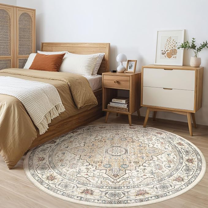 Round Rug Living Room Rugs: 8Ft Washable Boho Neutral Large Circle Soft Indoor - Image 4