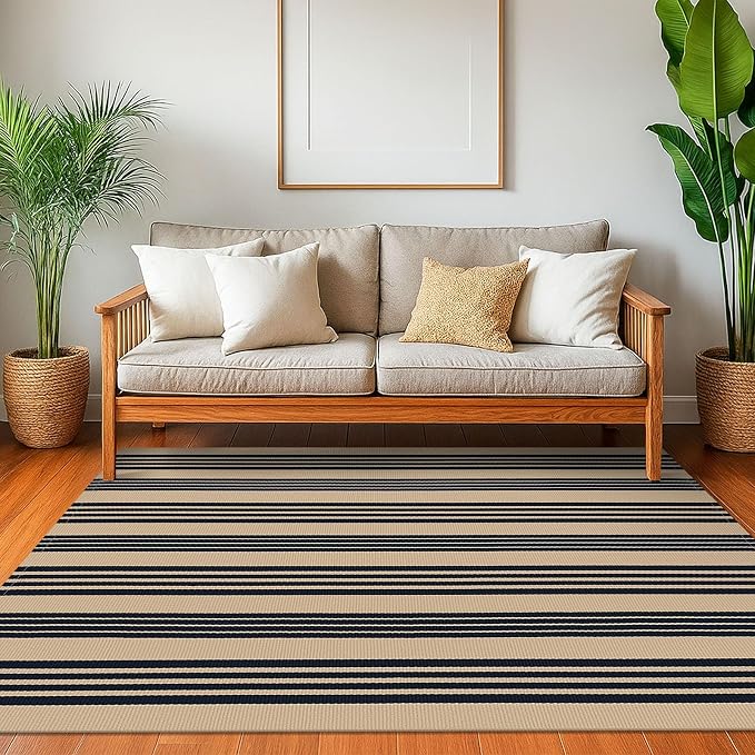 KOZYFLY Striped Front Door Mat 4x6 Ft Brown and Black Front Door Rug Cotton - Image 2