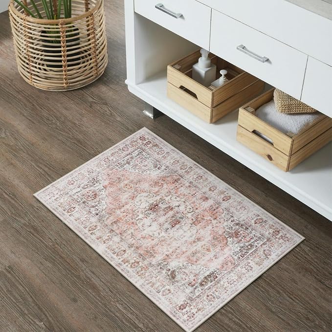 Uphome Boho Bathroom Rugs, Distressed Farmhouse Blush Pink Bath Mat, Comfy - Image 7