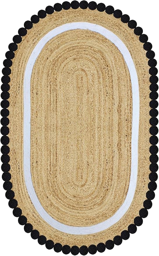 Oval Jute Runner 4x10 Flatweave Kilim Runner Hand Braided Jute Thick 0.27" by CASAVANI