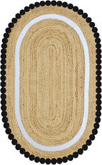 Oval Jute Runner 4x15 Flatweave Kilim Runner Hand Braided Jute Thick 0.27" by CASAVANI