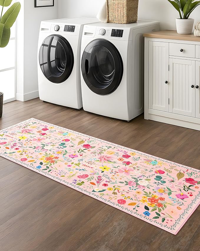 Boho Floral Runner Rug 2x6, Washable Non-Slip Kitchen Rug, Ultra Soft Vintage - Image 6