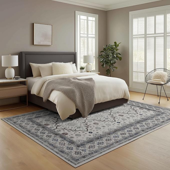 4x6 Washable Area Rug for Living Room, Carpet for Bedroom, Soft Faux Wool Retro - Image 3