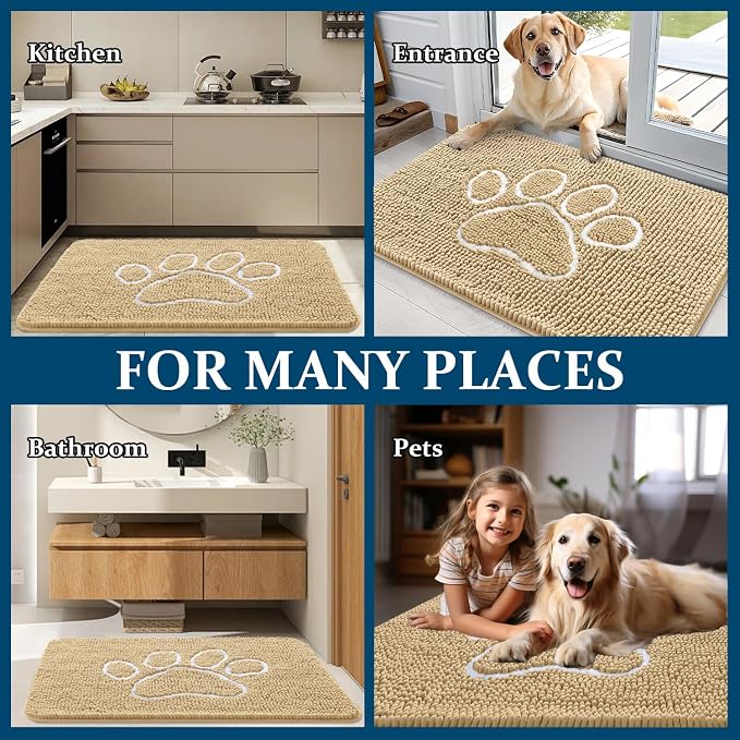 OLANLY Dog Door Mat for Muddy Paws 70x46, Paw Print Design, Absorbs Moisture - Image 8