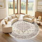 Round Rug Living Room Rugs: 7x7 Washable Boho Neutral Large Circle Soft Indoor by LOONGRUG