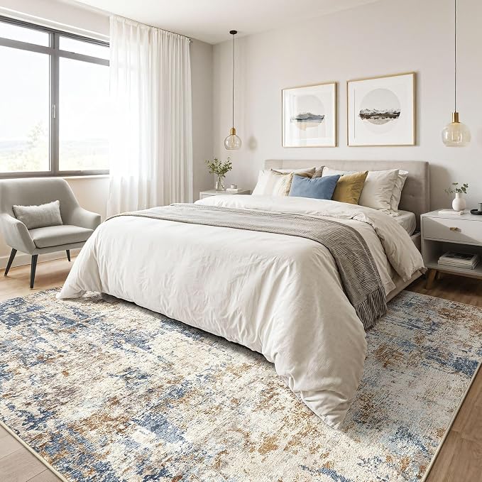 9x12 Area Rug Washable Rugs: Living Room Large Abstract Modern Soft Stain - Image 4