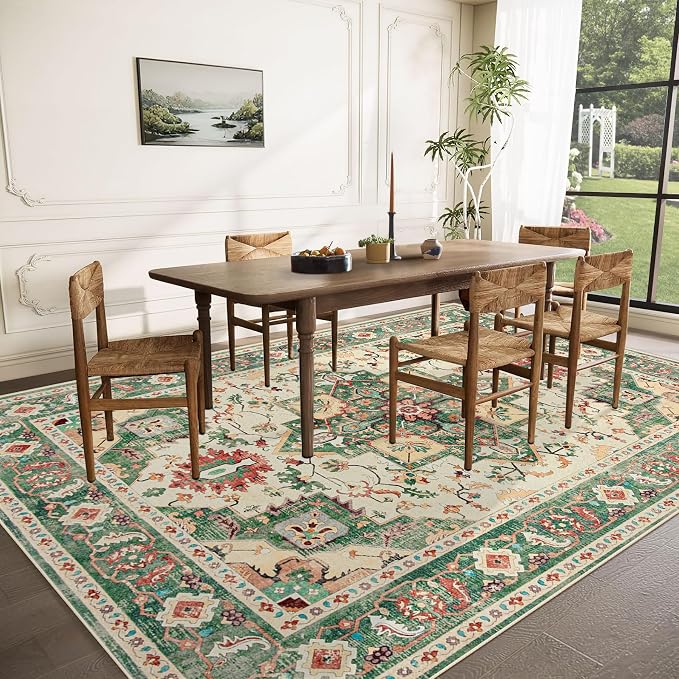 Area Rug 9x12 Washable Rug, Vintage Boho Medallion Rugs Non-Slip Soft Low Pile - Image 3