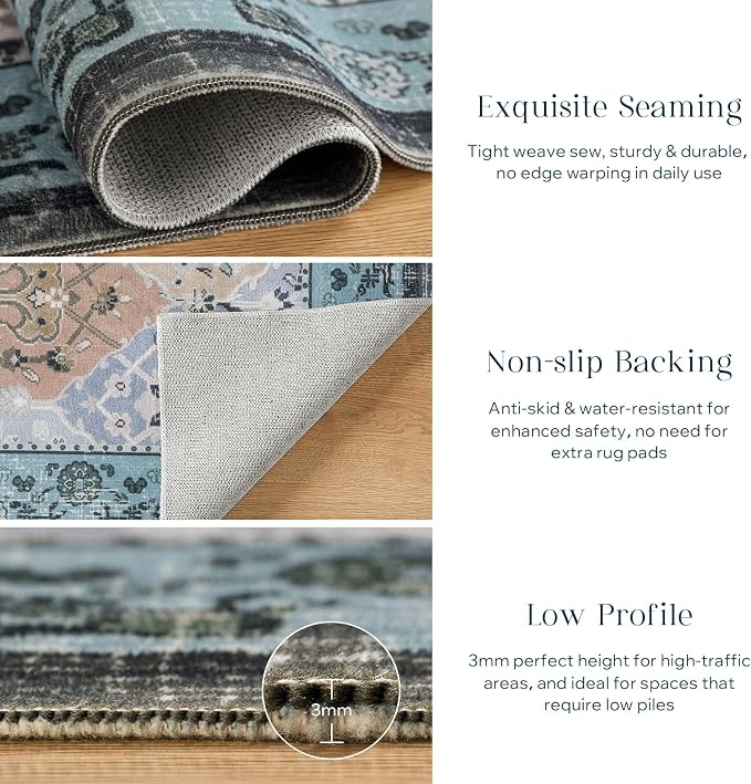 Phantoscope Washable Area Rug 6'x9' Non-Slip, Vintage Boho Rugs - Image 5