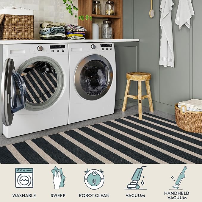 Lahome Striped Easy Jute Runner Rug, 2x8 Kitchen Rug Non Slip Washable Outdoor - Image 5