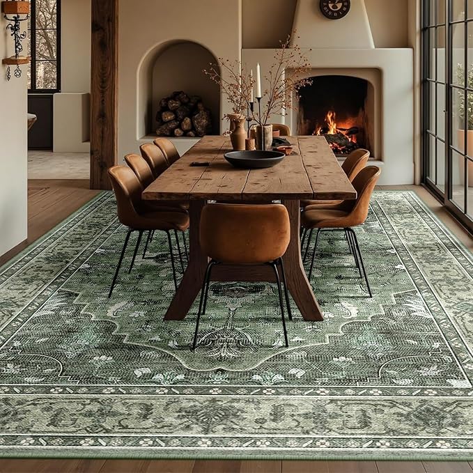 Area Rugs 10'x14' Washable Non-Slip, Floral Vintage Distress Print Pattern - Image 4