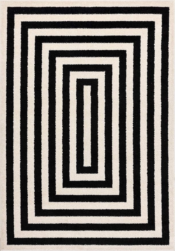 Abani Contemporary Black & Ivory 6' x 9' Area Rug, Contrasting Geometric Modern - Image 3