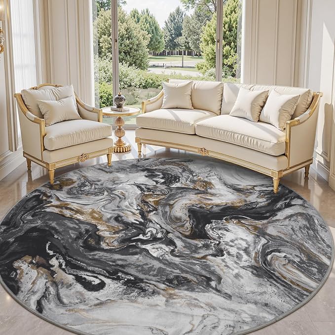 6x6 Round Area Rugs for Living Room, Modern Abstract Rug for Bedroom, - Image 4