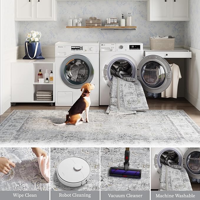 jinchan Fiora Hallway Runner Rug 3x8 Machine Washable Runner Rug Grey Vintage - Image 4
