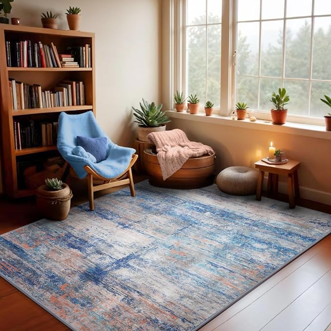 Abstract 3x5 Area Rug for Living Room Bedroom Entryway Blue - Image 2