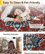 Area Rugs 9'x12' Washable Non-Slip, Floral Vintage Distress Print Pattern - Image 5