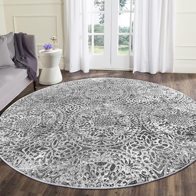 vivorug Round Rug 5ft Vintage-Inspired Round Area Rug Non-Slip Indoor Carpet - Image 3