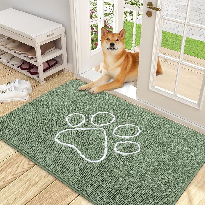 OLANLY Dog Door Mat for Muddy Paws 48x30, Paw Print Design, Absorbs Moisture by OLANLY
