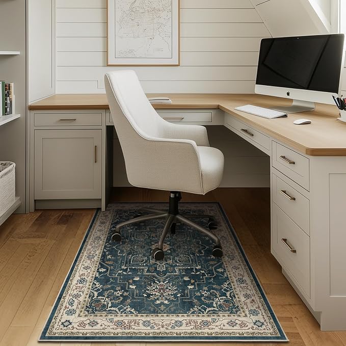 Dark Blue Throw Rugs for Entryway, Washable 4x6 Dark Rug - Image 4
