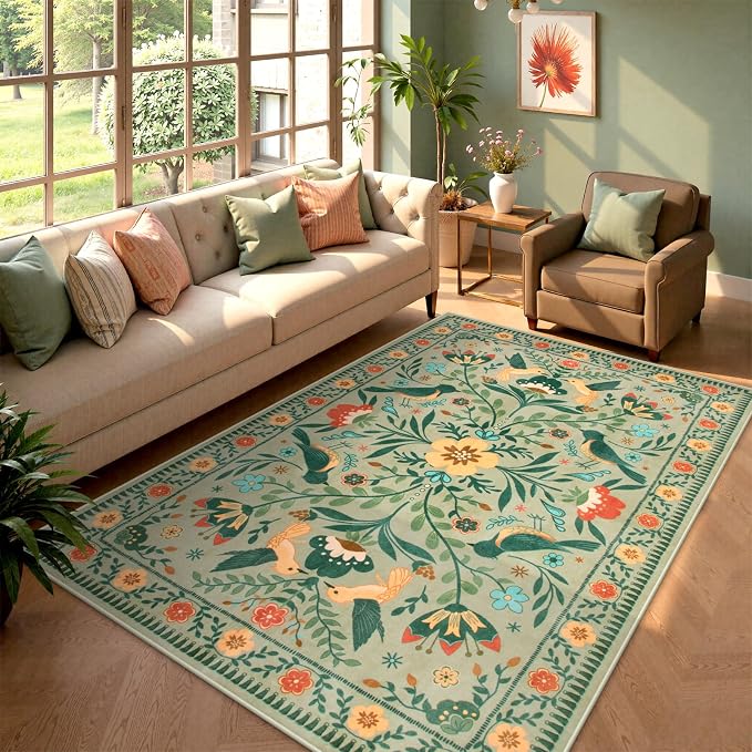 Moynesa Living Room Rug 5x7, Washable Modern Farmhouse Green Area Rugs - Image 2