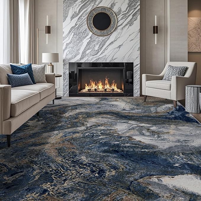 Modern Washable Rug for Living Room: Abstract 10x14 Area Rugs for Bedroom Low by Luxcrest