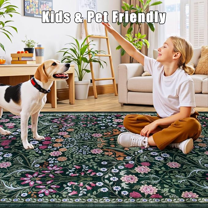 Area Rugs 9x12 Living Room: Floral Washable Rug Vintage Large Soft Boho - Image 7