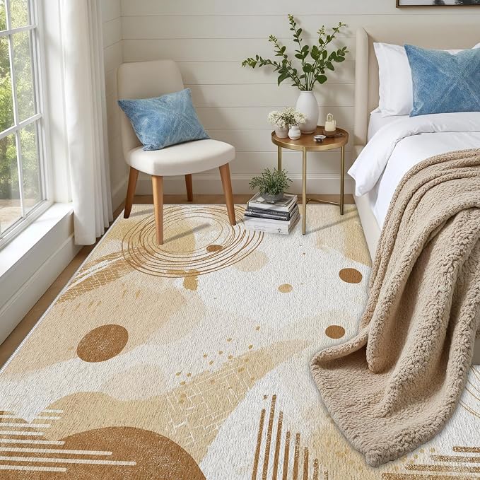 Minimalist Abstract Area Rug 2x3 Beige Boho, Modern Washable Geometric Art - Image 3