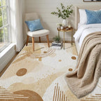 Minimalist Abstract Area Rug 2x3 Beige Boho, Modern Washable Geometric Art - Image 3