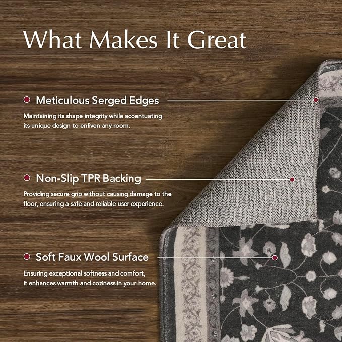 EVERGRACE Hallyway Area Runner Rugs 2x6, Boho Floral Faux Wool Indoor Outdoor - Image 3