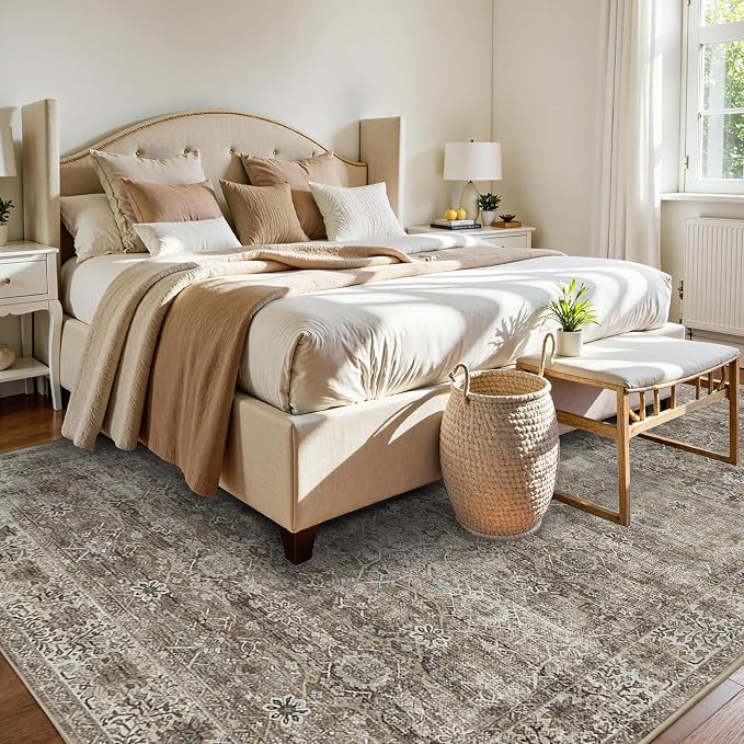 5x7 Washable Rug for Living Room Large Vintage Distressed Bedroom Rug Low Pile - Image 3