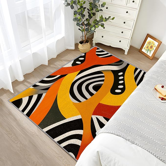 Abstract Rug - 8x10 Rug, Retro Pop Art Colorful Area Rugs, Hippie Aesthetic - Image 5