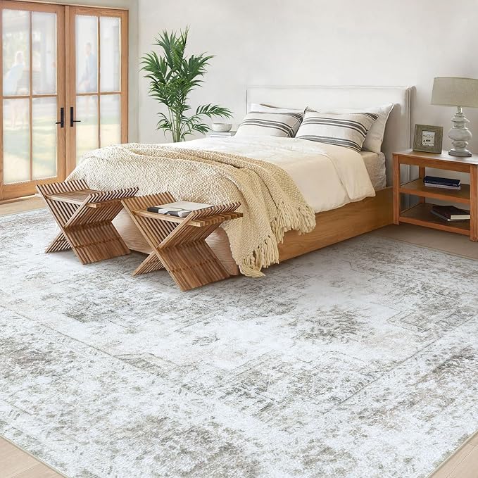 Area Rug 10x12 Living Room Rugs, Machine Washable Vintage Distressed Medallion - Image 3