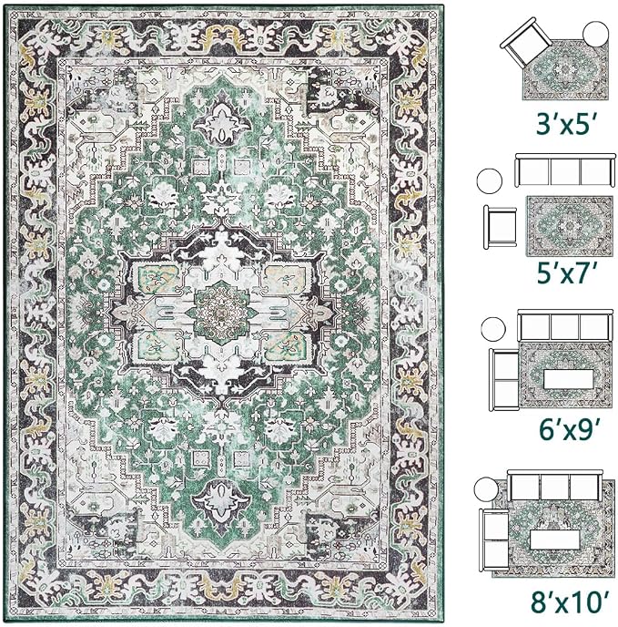 Large Area Rugs 6x9, Washable Vintage Rugs -Low Pile, Soft Plush Rugs - Image 5