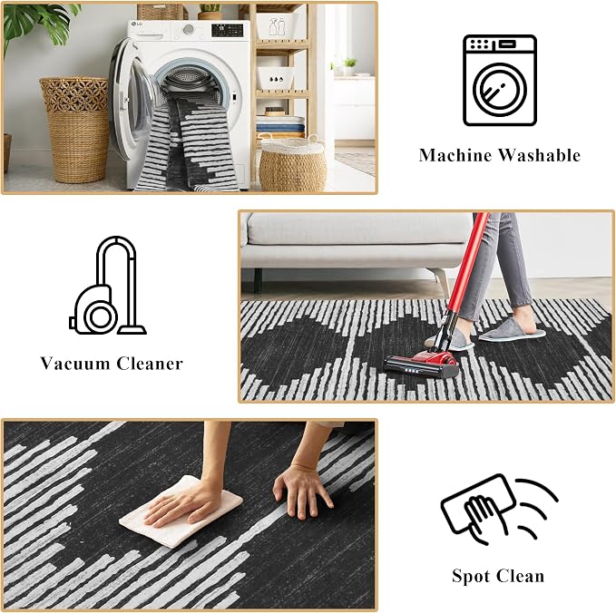 HelloTree Area Rug for Living Room 9x12 Washable Geometric Moroccan Rug Stripe - Image 8