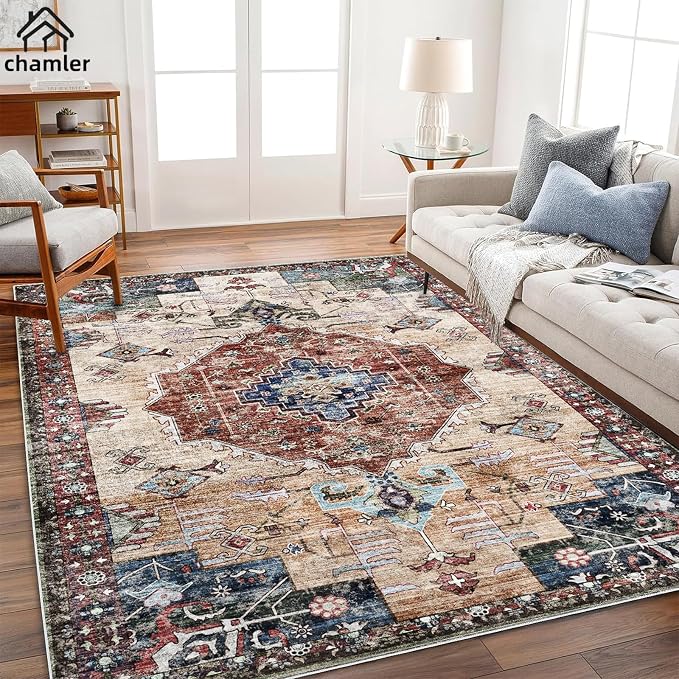 10'x14' Washable Area Rug Boho Chic Medallion Distressed Design Non-Shedding - Image 2