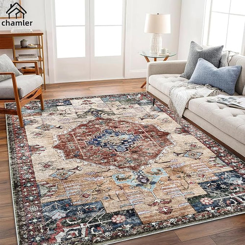 10'x14' Washable Area Rug Boho Chic Medallion Distressed Design Non-Shedding - Image 2