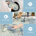 Lahome Modern Abstract Round Rug - 6Ft Large Blue Living Room Rug Washable 6x6 - Image 4