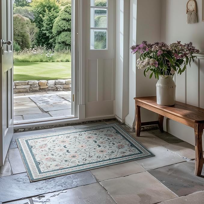 EVERGRACE Area Rugs for Entryway 2x3, Boho Floral Faux Wool Indoor Outdoor - Image 2