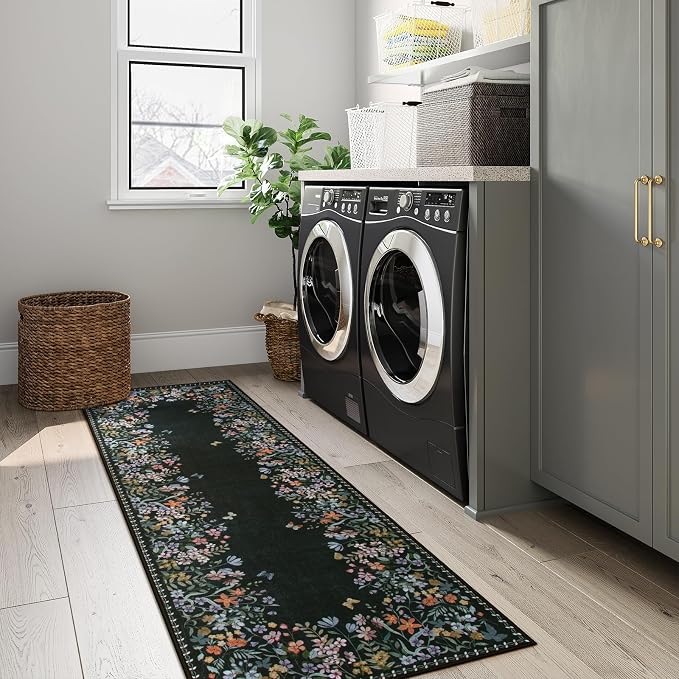 Lahome Boho Floral 2x6 Black Bathroom Runner Rugs Non Skid Washable, Rug Runners - Image 3