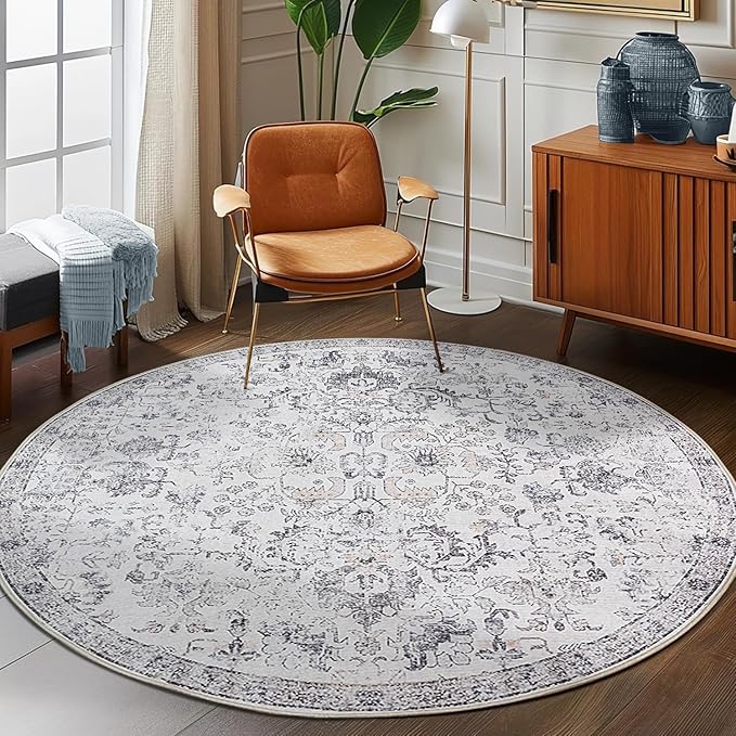 jinchan Kalen Round Rug 7ft Area Rug Washable Vintage Indoor Retro Floor Cover - Image 2