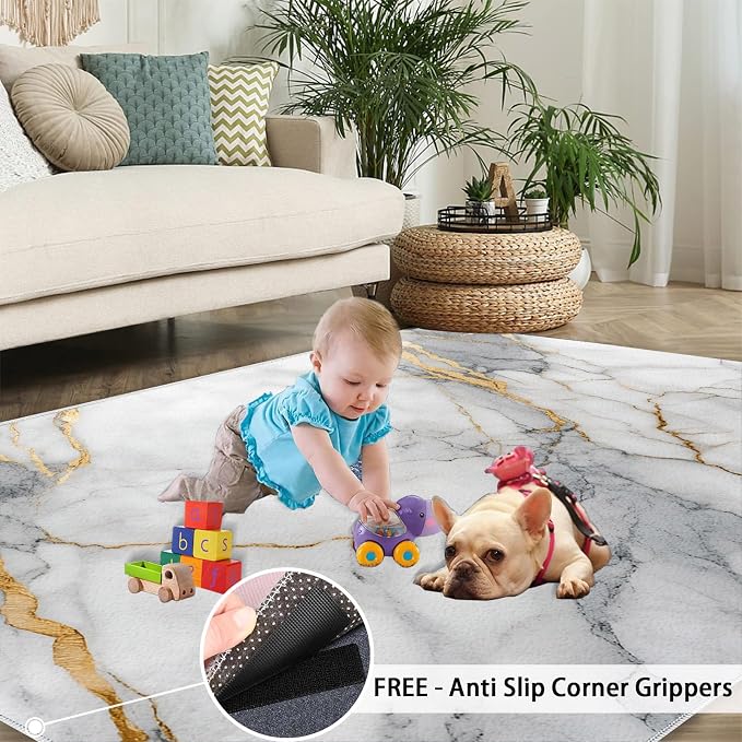6x9 Abstract Marble Living Room Rug - Image 5