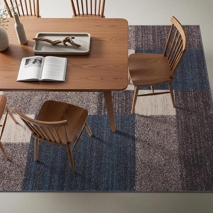 Rugshop Contemporary Blue Geometric Boxes Non-Slip Area Rug Non-Shedding - Image 9