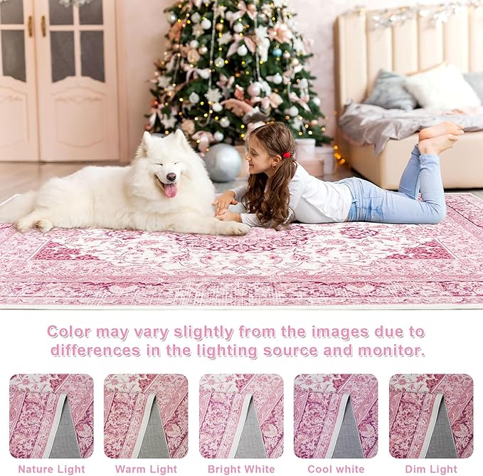 Bright Pink Area Rug for Girls Bedroom, 3x5 Soft Washable Rugs - Image 6