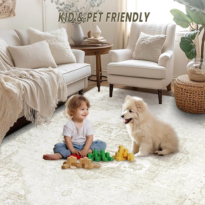 6x9 Area Rugs Washable Rugs for Living Room, Vintage Boho Rug Non-Slip Soft - Image 5