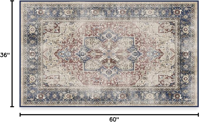 RUGGABLE Washable Vintage Area Rug – Kamran Royal Blue 3x5, Stain-Resistant - Image 3