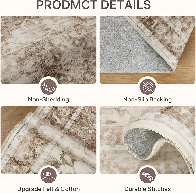 3x5 Area Rugs for Living Room, Machine Washable Non Slip Vintage Rugs, Low Pile - Image 5