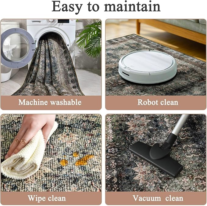 4x6 Area Rug for Bedroom Machine Washable, Non Slip Vintage Floral Kitchen Rugs - Image 4