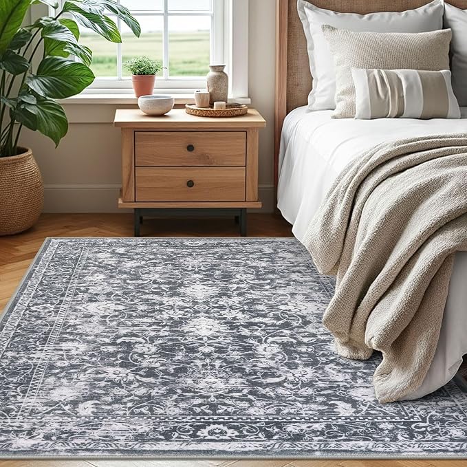 KILOCOCO Area Rug 4x6 Entryway Rug Washable Printed Vintage Floral Rubber - Image 3