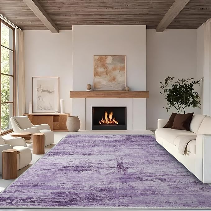 Abstract 5x7 Area Rug for Living Room Dining Room Office Bedroom Purple Grey - Image 3